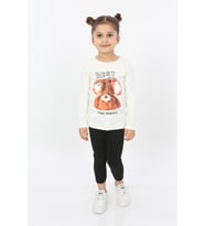 Toontoy Kız Çocuk Best Mood Ayıcık Baskılı Tişört (Ekru)