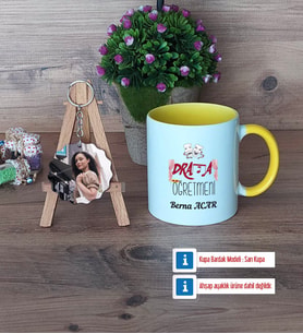 Drama Öğretmeni Kupa Bardak Beyaz ve Fotoğraflı Ahşap Anahtarlık Hediye Öğretmenler Günü Hediyesi (Model 7)
