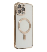 ALLY iPhone 14 Pro 6.1inç Renkli Kenar Lazer Çerçeveli Magsafe Uyumlu Silikon Kılıf (Gold)