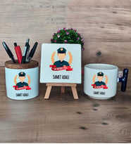 Erkek Polis Hediye Sepeti Kupa Bardak T Kulplu, Kalemlik ve Dekoratif Taş Polisler Günü Erkek Polise Hediye (Model 2)