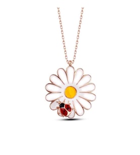 925 Ayar Gümüş Uğur Böcekli Papatya Kolye (Rose)