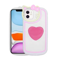 Uyumlu Model Apple iPhone 12 Kılıf Kedi Figürlü Pop Soketli Kapak (Koyu Pembe)