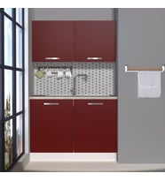 Decoraktiv Mini 120 MDF Hazır Mutfak Dolabı - Tezgah Dahil - Parlak Beyaz (Bordo - Beyaz)