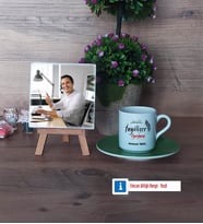 İngilizce Öğretmeni Fotoğraflı Dekoratif Taş, Ahşap Altlıklı Türk Kahvesi Fincanı Hediye (Model 9)