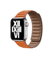Apple Watch 7/8/9 41mm Kordon Baklalı Deri Kordon (Koyu Turuncu)