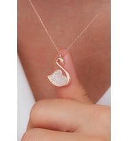 925 Ayar Gümüş Beyaz Taşlı Kuğu Kolye (Rose)
