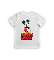 Mickey Mouse baskılı pamuklu penye kumaş yazlık çocuk tişört (Beyaz)