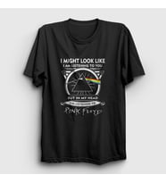 Presmono Unisex Sarı Listening To Pink Floyd T-Shirt 351240tt (Siyah)