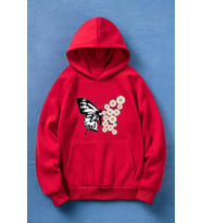 Papatya Kelebek Baskılı Oversize Sweatshirt (Kırmızı)