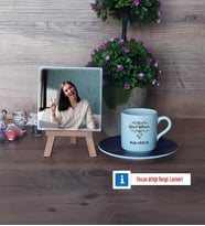 Yılbaşı Hediyesi Fotoğraflı Dekoratif Taş, Ahşap Altlıklı Türk Kahvesi Fincanı Hediye (Model 4)