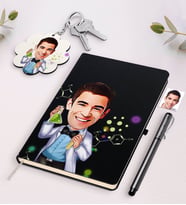 BK Gift Kişiye Özel Erkek Fen Bilimleri Öğretmeni Karikatürlü Beyaz Defter Kalem Ve Anahtarlık Hediye Seti-3 (Model 2)