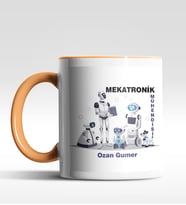 Kişiye Özel Mekatronik Mühendisi Tasarımlı Siyah Kupa (Beyaz-Turuncu)