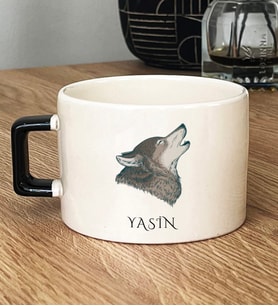 Kişiye Özel Kurt Baskılı Hediye Lüks Fincan Babaya Kardeşe Hediye (Siyah)