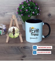 Evin Prensi Kupa Bardak Beyaz ve Fotoğraflı Ahşap Anahtarlık Hediye (Model 11)