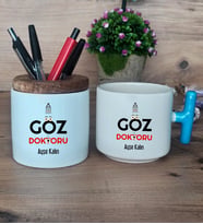 Göz Doktoru Hediye Sepeti Kupa Bardak T Kulplu, Kalemlik Hediyeleri Tıp Bayramı Hediyesi (Model 3)