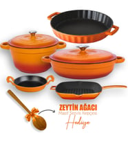 Lava Döküm 5X New Heritage Serisi Döküm Demir Tencere & Tava Seti (Turuncu)