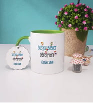 Sosyal Bilgiler Öğretmeni Kupa Bardak ve Anahtarlık (Yeşil)
