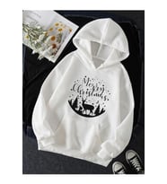 Marry Christmas Geyikli Yeni Yıl Kapşonlu Sweatshirt (Beyaz)