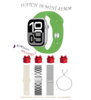 Samsung Galaxy M22 Uyumlu Açık Mavi Akıllı Saat Watch 10 Mini Kordon Hediyeli AMOLED EKRAN 41MM (Gri - Yeşil)