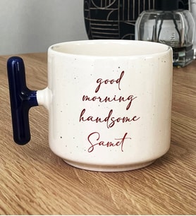 Kişiye Özel Good Morning Handsome Hediye T Kupa Bardak Sevgiliye Hediye (Lacivert)