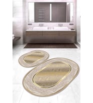 Dijital Baskılı Kaymaz Taban Yıkanabilir Oval 2'li Klozet Takımı Banyo Paspası NOKZ-SD-374 (Gold)