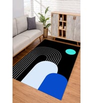 Dijital Kaymaz Taban Yıkanabilir Renkli Salon Halısı Mutfak Halısı Yolluk ND-SD-934 (Siyah)