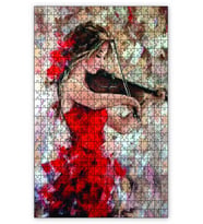 Cakapuzzle Kırmızı Elbiseli Keman Çalan Kadın Puzzle Yapboz MDF (Ahşap) (255 Parça)
