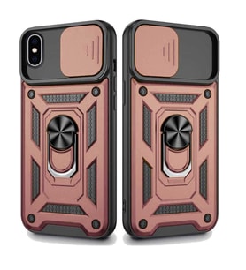 Apple iPhone XS Max Uyumlu Kızaklı Kamera Korumalı Tank Kılıf (Rose - Gold)