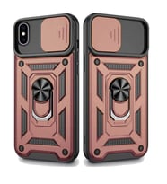 Apple iPhone XS Max Uyumlu Kızaklı Kamera Korumalı Tank Kılıf (Rose - Gold)
