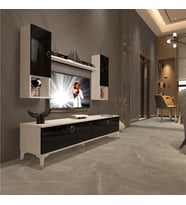 Decoraktiv Eko 5DA Mdf Std Gold Tv Ünitesi Tv Sehpası - Parlak Beyaz (Siyah - Beyaz)