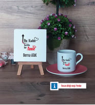 Harika Anne Dekoratif Taş, Türk Kahvesi Fincanı Kırmızı İsme Özel Hediye (Model 4)
