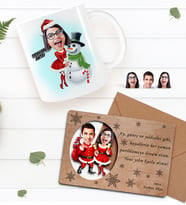BK Gift Kişiye Özel Mutlu Yıllar Karikatürlü Kupa Bardak ve Retro Ahşap Yılbaşı Tebrik Kartı Hediye Seti-1 (Siyah)