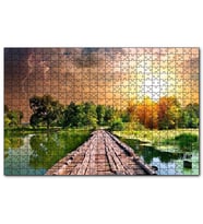 Cakapuzzle Tahta Köprü Göl Ağaçlar Bulutlu Güneş Görseli  Puzzle Yapboz MDF (Ahşap) (255 Parça)