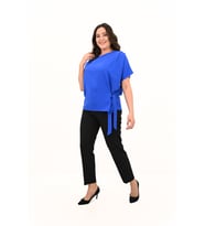 Kadın Büyük Beden Yan Bağlama Detaylı Bluz 1860-25 (SAKS MAVI)