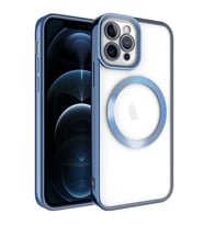 Uyumlu Model Apple iPhone 12 Pro Max Kılıf Magsafe Kenar Renkli Şeffaf Setro Kapak (Mavi)