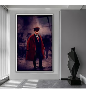 Metal Çerçeveli Atatürk Cam Tablo (Beyaz)