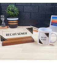 Kişiye Özel Ofis Masa İsimliği ve Kupa Bardak Hediye Seti (Model 12)