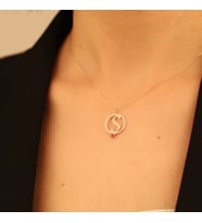 DKMN Gümüş Özelleştirilebilir Doğum Taşlı Çember Çevrili Kolye 925 Ayar Gümüş Kolye (Rose)
