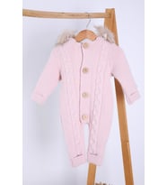 Babyhola %100 Kalın Triko İçi Velsoft Tulum Kız Erkek Bebek Çocuk Kapüşonlu Kışlık Dış Tulum 5713 (Pembe)