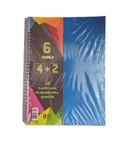 4+2 Ayraçlı Defter 6 Konulu 150 Yaprak 1 Adet 4 Kareli 2 Çizgili Spralli Plastik Kapak Seperatörlü (Mavi)