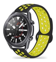 Amazfit GTR 47mm KRD-02 Suya Dayanıklı Delikli Renkli Silikon Kordon (Siyah-Sarı)