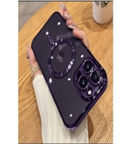 iPhone 13 Pro Max Kılıf Magsafe Köşeleri Renkli Lüx Şeffaf Kamera Lens Korumalı (Mor)