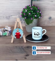 Uykucu Panda Türk Kahvesi Fincanı Ahşap Altlıklı ve Fotoğraflı Ahşap Anahtarlık Hediye (Model 7)