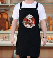BK Gift Kişiye Özel Karikatürlü Chef Tasarımlı Profesyonel Siyah Mutfak Önlüğü, Aşçı Önlüğü, Şef Önlüğü, Arkadaşa Hediye (Model 2)