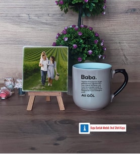 Baba Fotoğraflı Dekoratif Taş, Kupa Bardak Beyaz Hediye (Model 10)