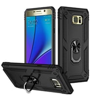 Samsung Galaxy Note 5 Kılıf Yüzüklü Standlı Korumalı Tank Kapak (Siyah)