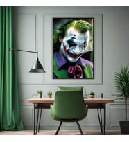 Metal Çerçeveli Cam Tablo Film Karakteri Yakın Çekim Joker (Siyah)