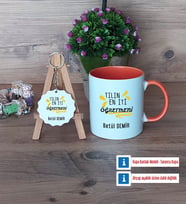 Öğretmene Hediye Kupa Bardak Kırmızı ve Ahşap Anahtarlık Hediye (Model 12)