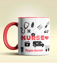 Kişiye Özel Nurse (Hemşire) 2 Tasarımlı Turuncu Kupa Bardak (Kırmızı)