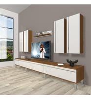 Decoraktiv Eko 8d Mdf Krom Ayaklı Tv Ünitesi Tv Sehpası (Beyaz - Kahverengi)